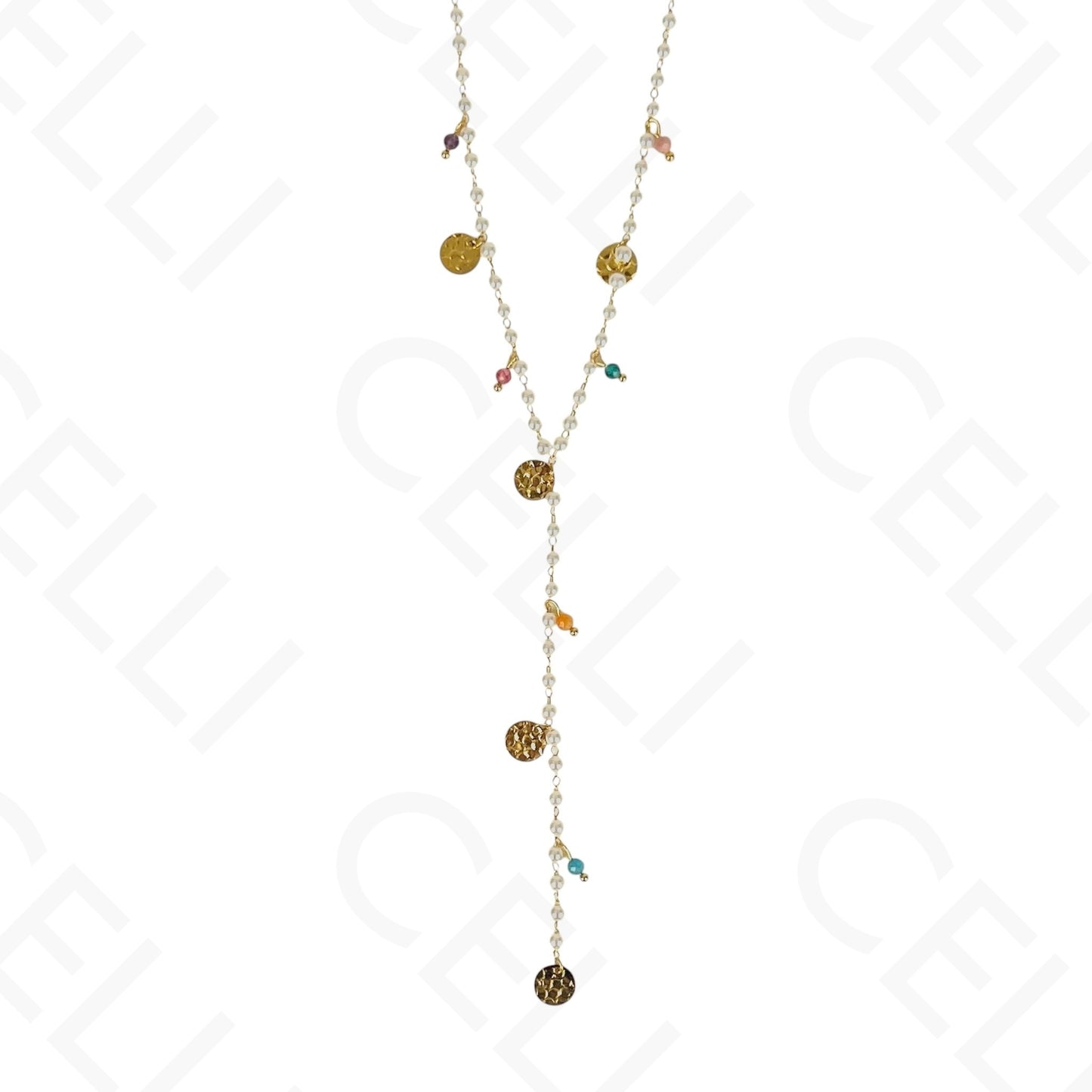 Colar de aço - Formato Y pérolas