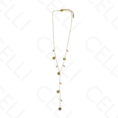 Colar de aço - Formato Y pérolas