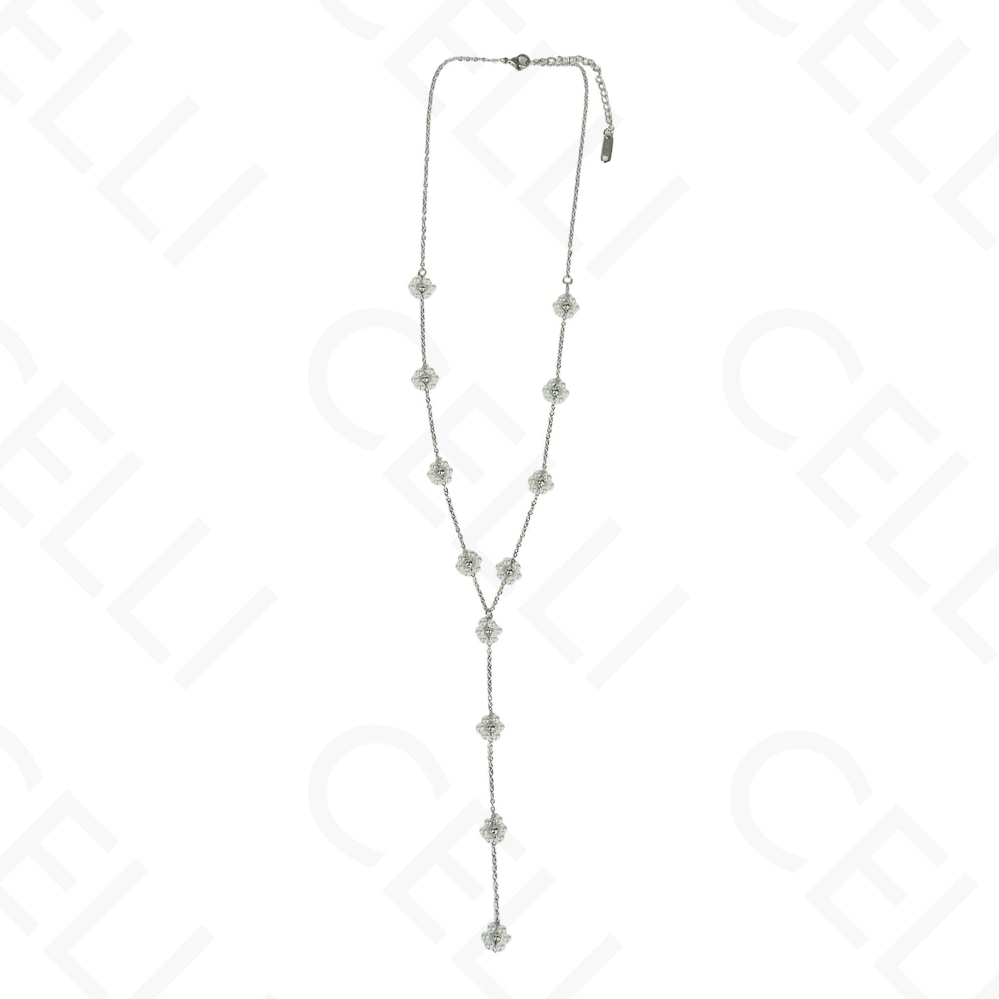 Colar de aço - Formato Y flor pérolas