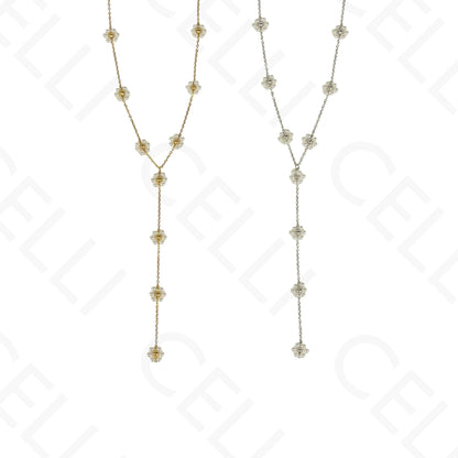 Colar de aço - Formato Y flor pérolas