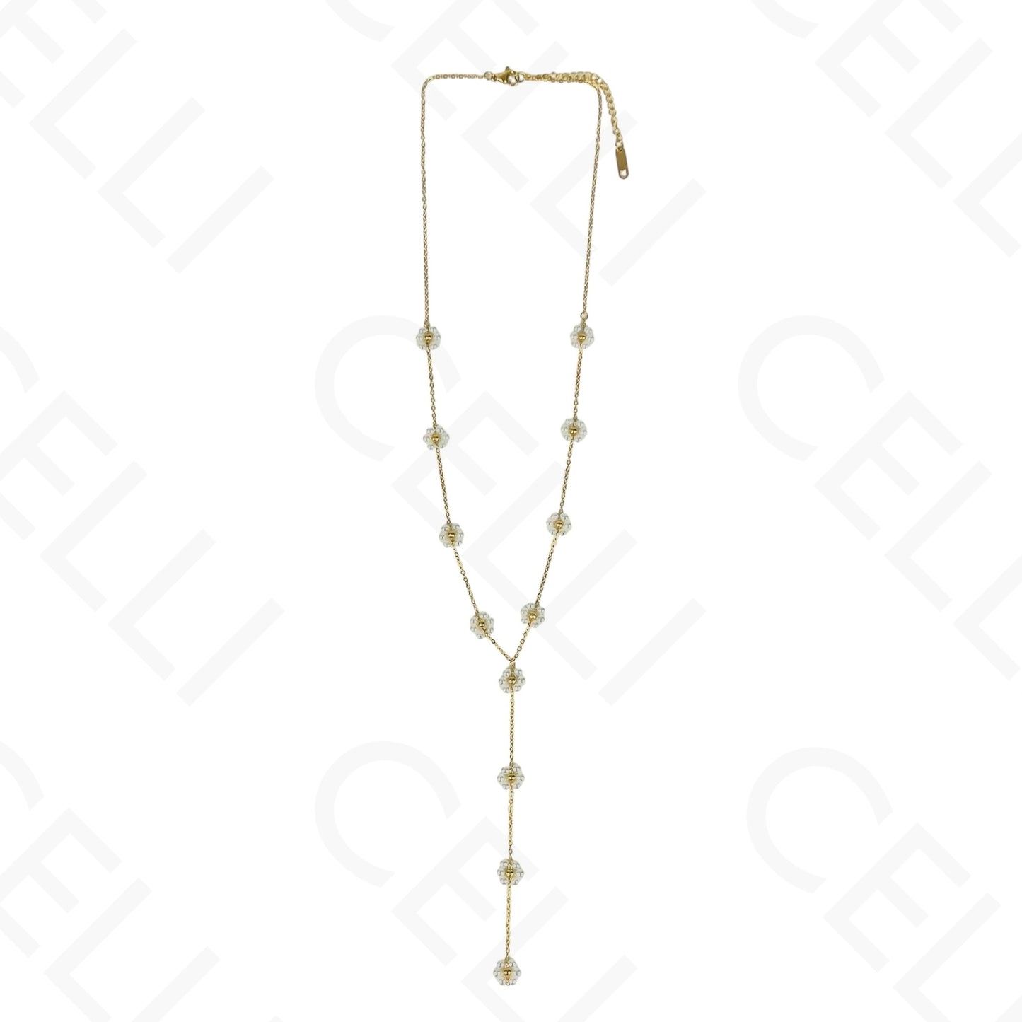 Colar de aço - Formato Y flor pérolas