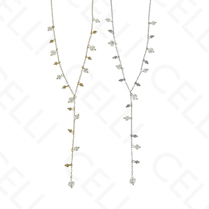 Colar de aço - Formato Y pendente pérolas