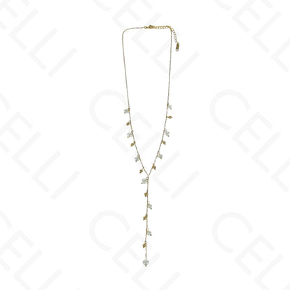 Colar de aço - Formato Y pendente pérolas