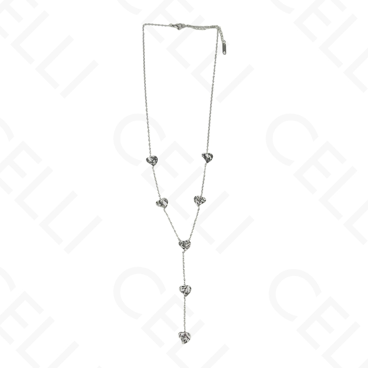 Steel Necklace - Y-shaped Hammered Hearts