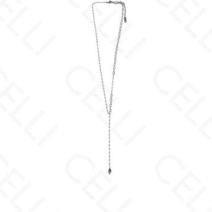 Colar de aço - Formato Y malha redonda e pérolas