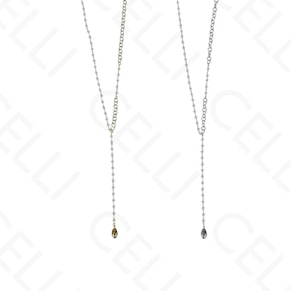 Colar de aço - Formato Y malha redonda e pérolas