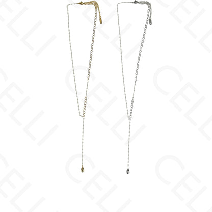 Colar de aço - Formato Y malha redonda e pérolas