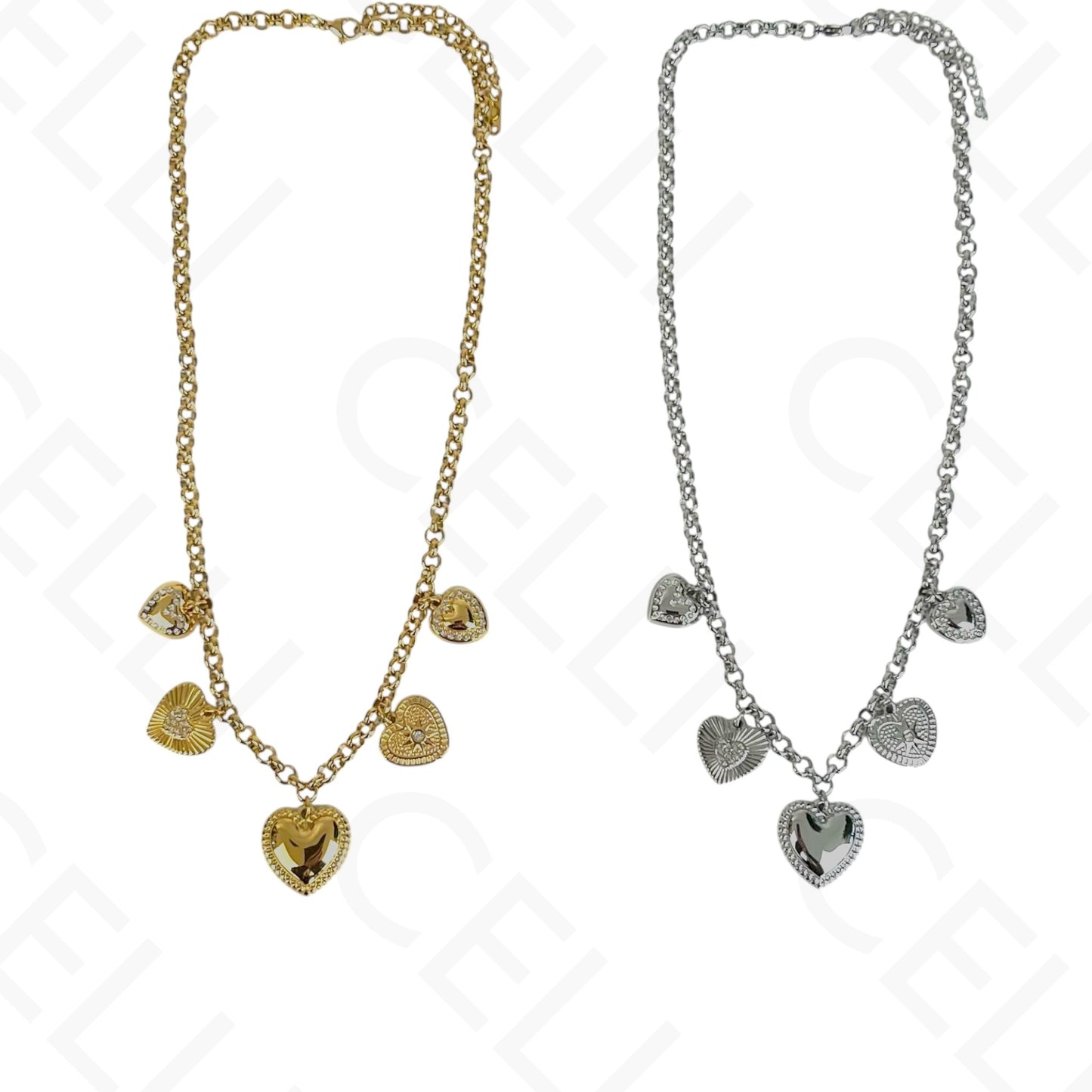 Colar de aço - multi pendentes corações