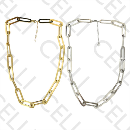 Colar de Aço Simples - elo oval retangular grosso