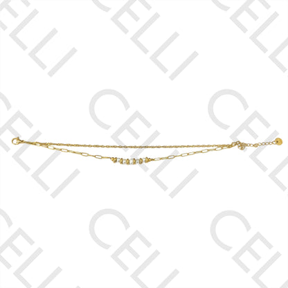 不锈钢手链 - 双层带淡水珍珠