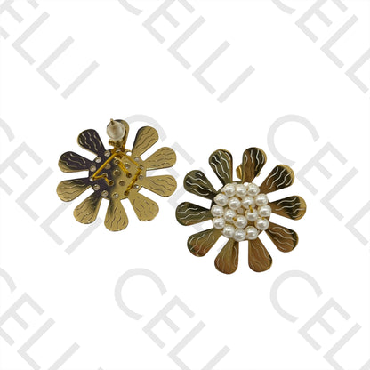 Steel Earring - Flower with Pearls