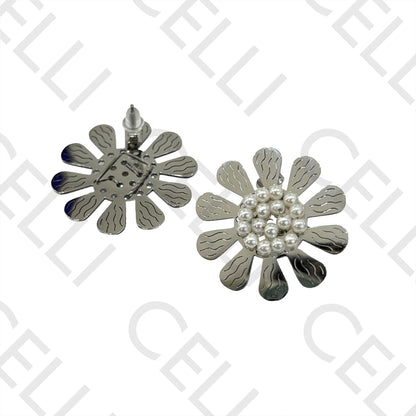 Steel Earring - Flower with Pearls