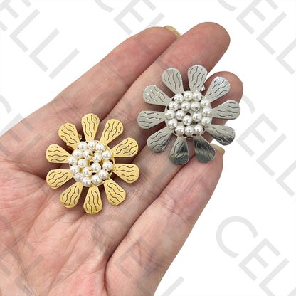 Steel Earring - Flower with Pearls