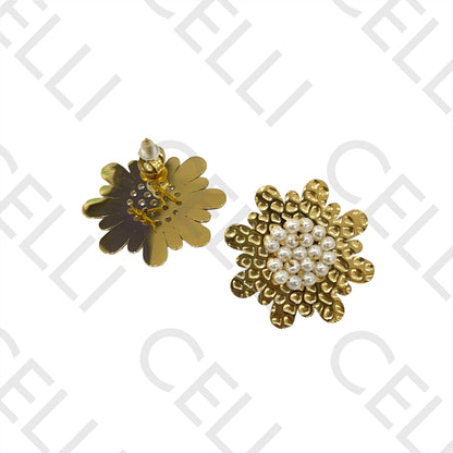 Steel Earring - Flower with Pearls