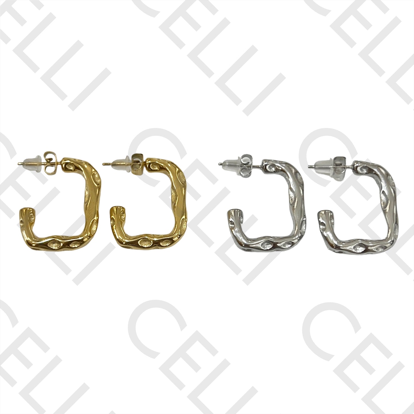 Steel Hoop Earring - Detailed Square