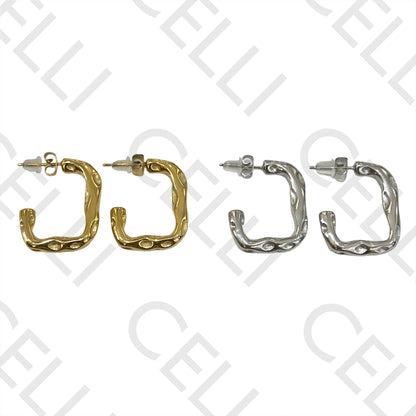 Steel Hoop Earring - Detailed Square