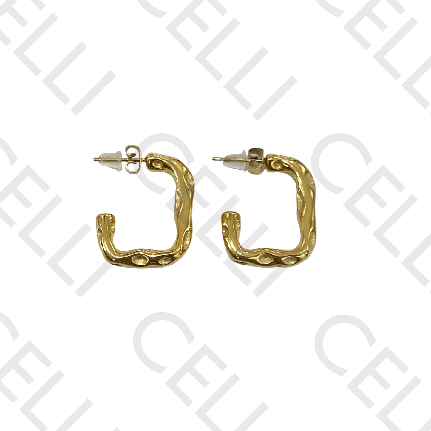 Steel Hoop Earring - Detailed Square