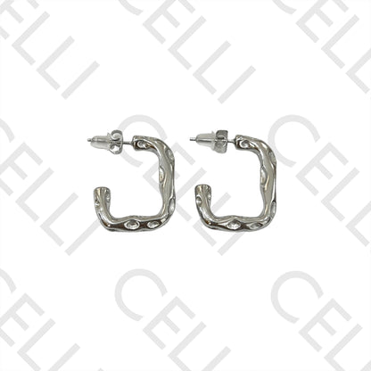 Steel Hoop Earring - Detailed Square