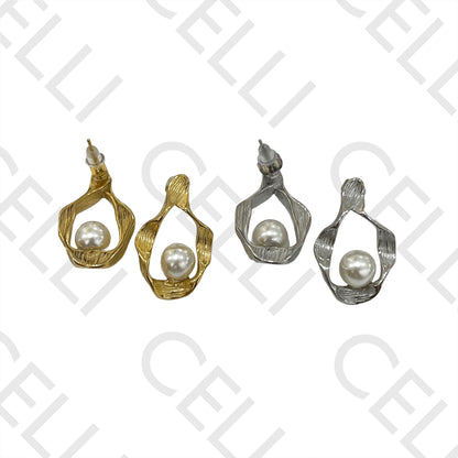 钢耳环 - 带珍珠细节