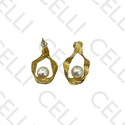 钢耳环 - 带珍珠细节