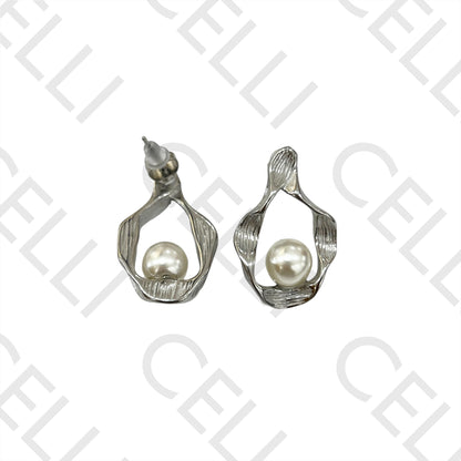 钢耳环 - 带珍珠细节