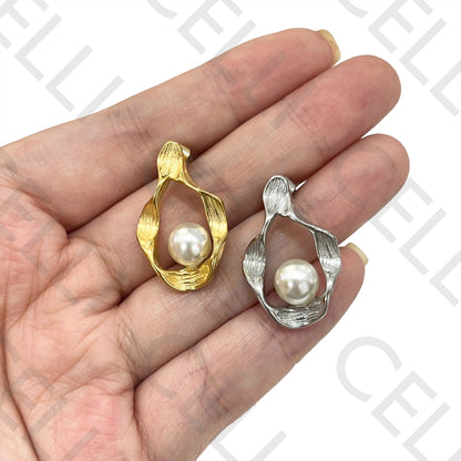 钢耳环 - 带珍珠细节