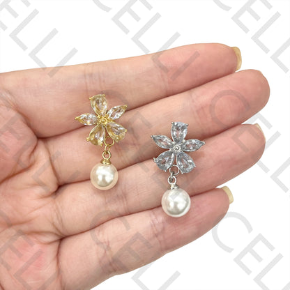 钢制耳环 - 闪耀花朵带珍珠