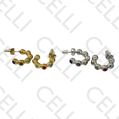 Steel Earring - balls with colorful sparkles