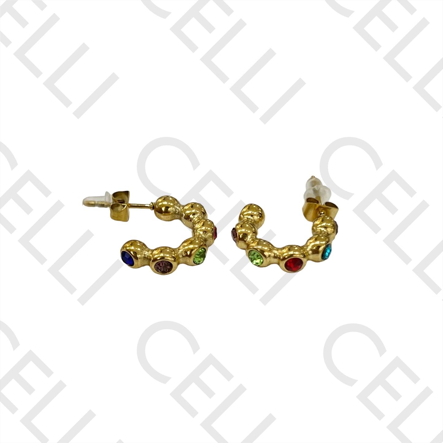 Steel Earring - balls with colorful sparkles