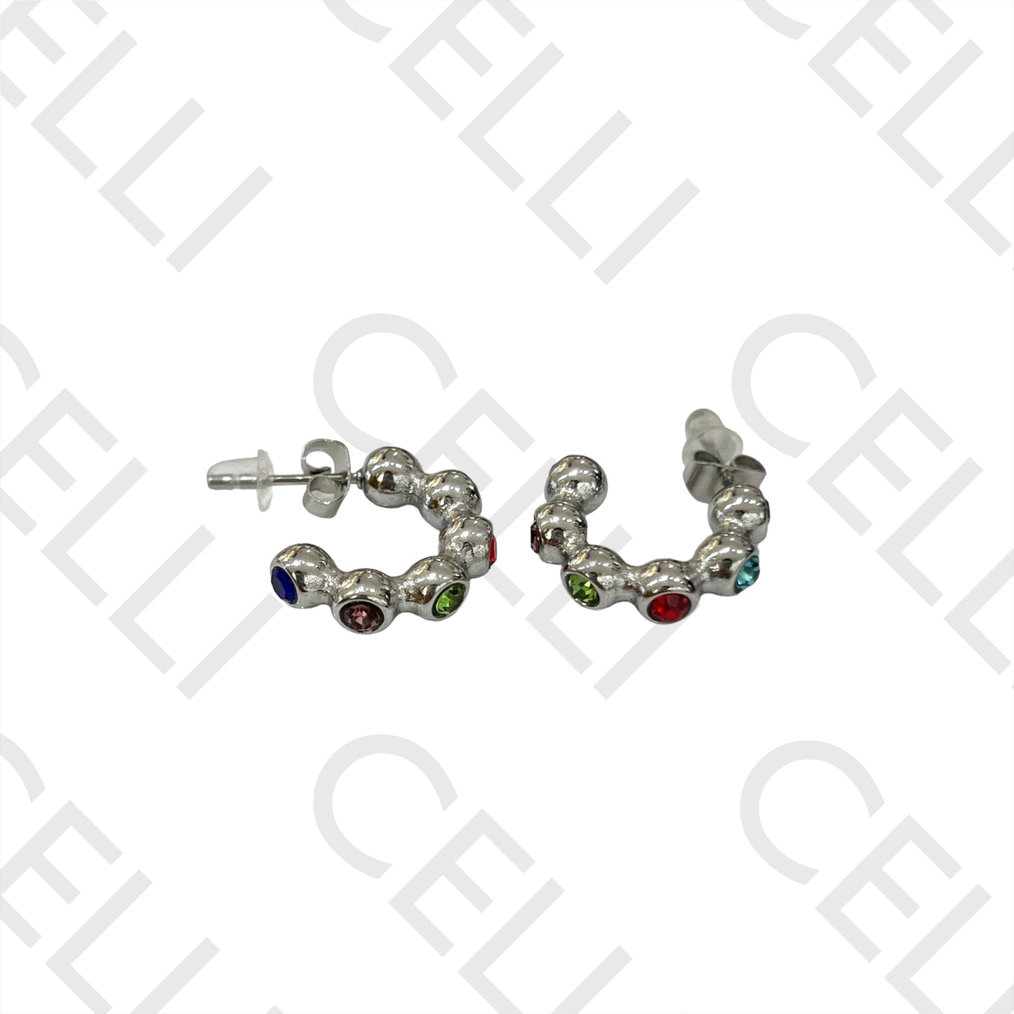 Steel Earring - balls with colorful sparkles