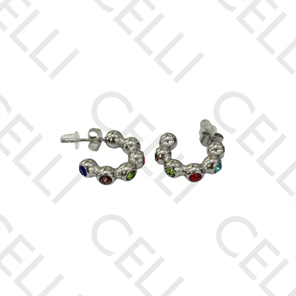 Steel Earring - balls with colorful sparkles