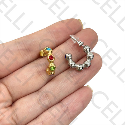 Steel Earring - balls with colorful sparkles
