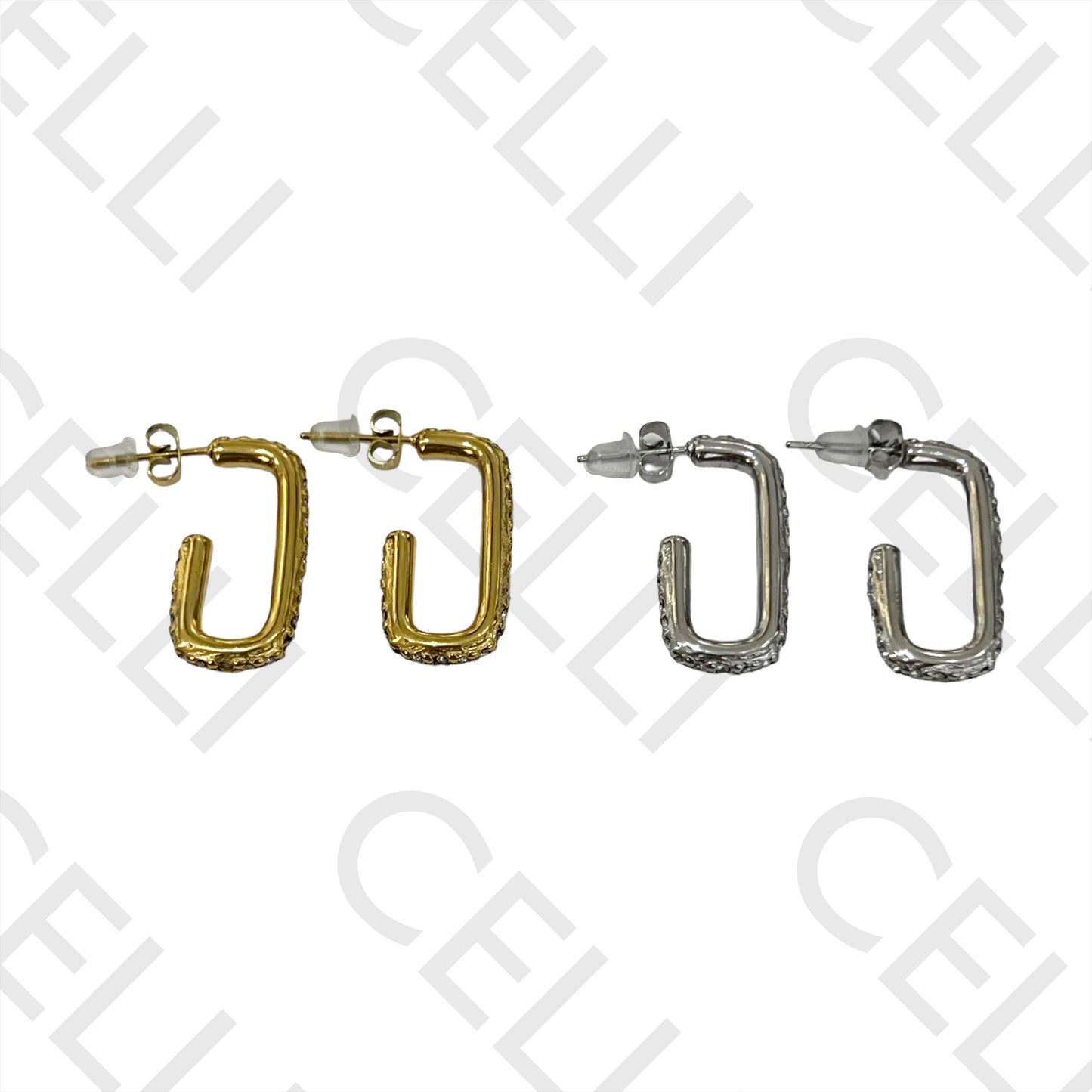 Steel Earring - rectangular oval with brilliants