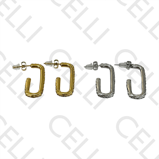 带闪亮的椭圆矩形钢制耳环