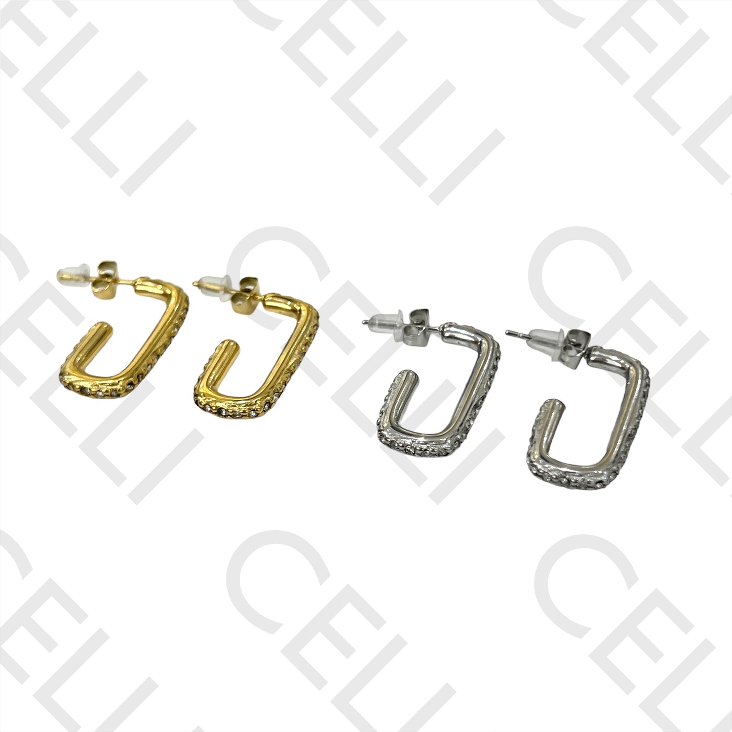 Steel Earring - rectangular oval with brilliants