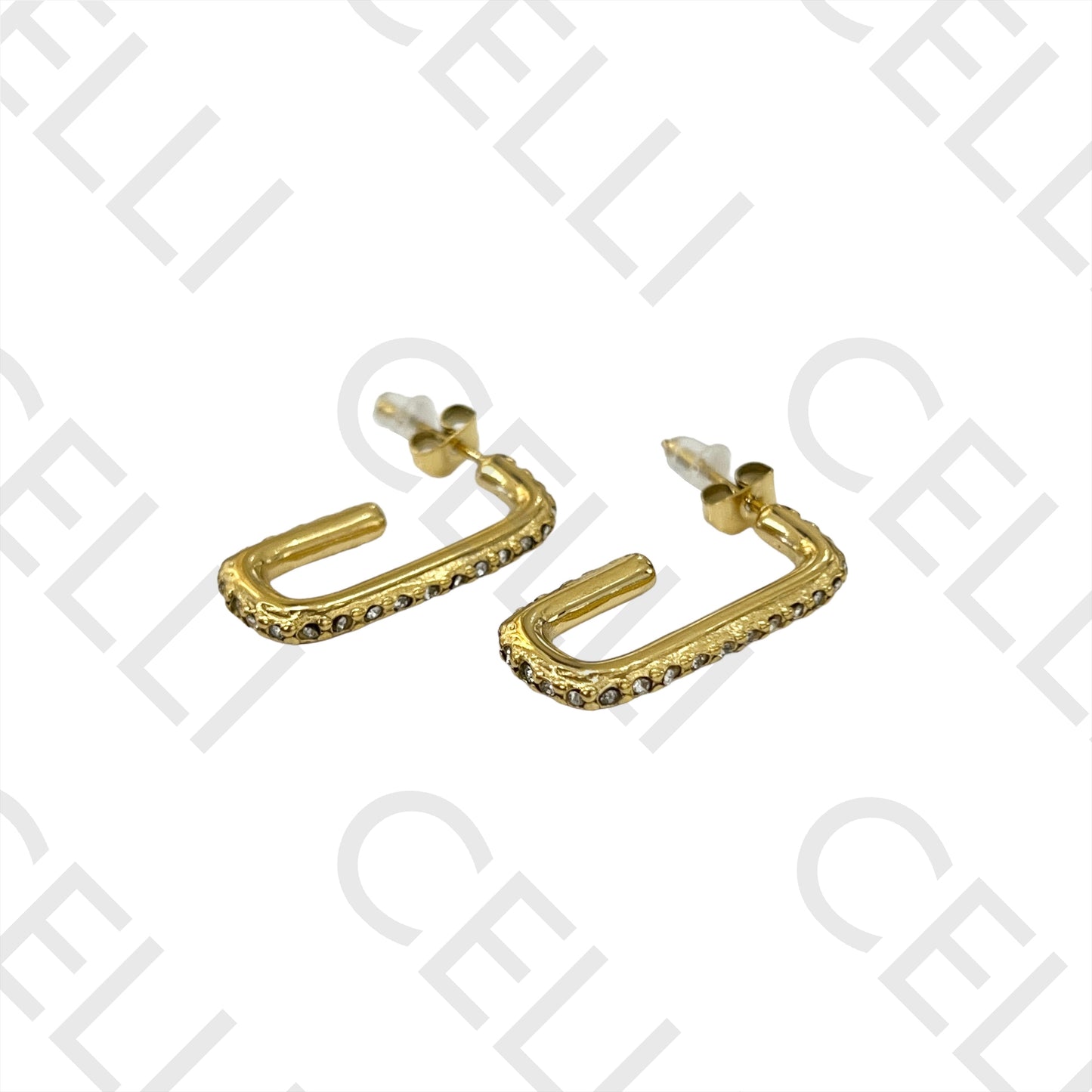 Steel Earring - rectangular oval with brilliants