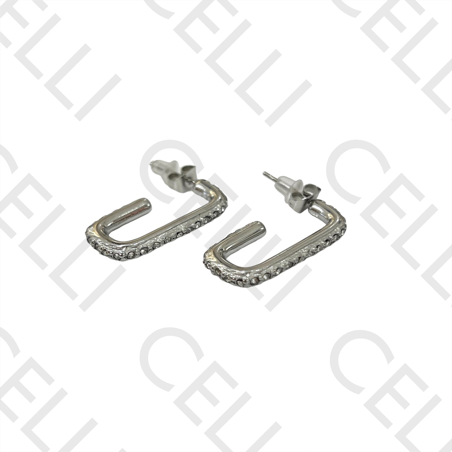 Steel Earring - rectangular oval with brilliants