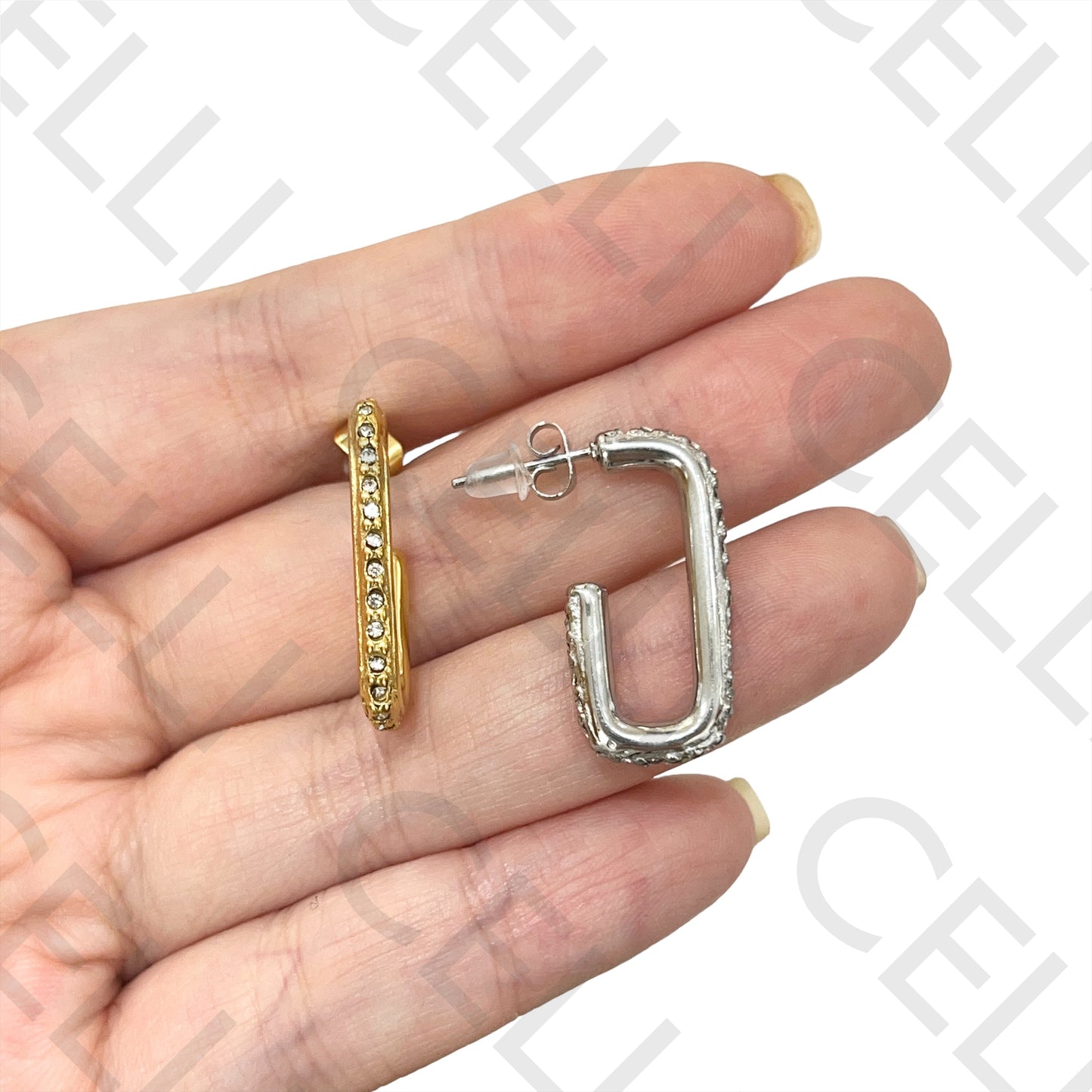 Steel Earring - rectangular oval with brilliants