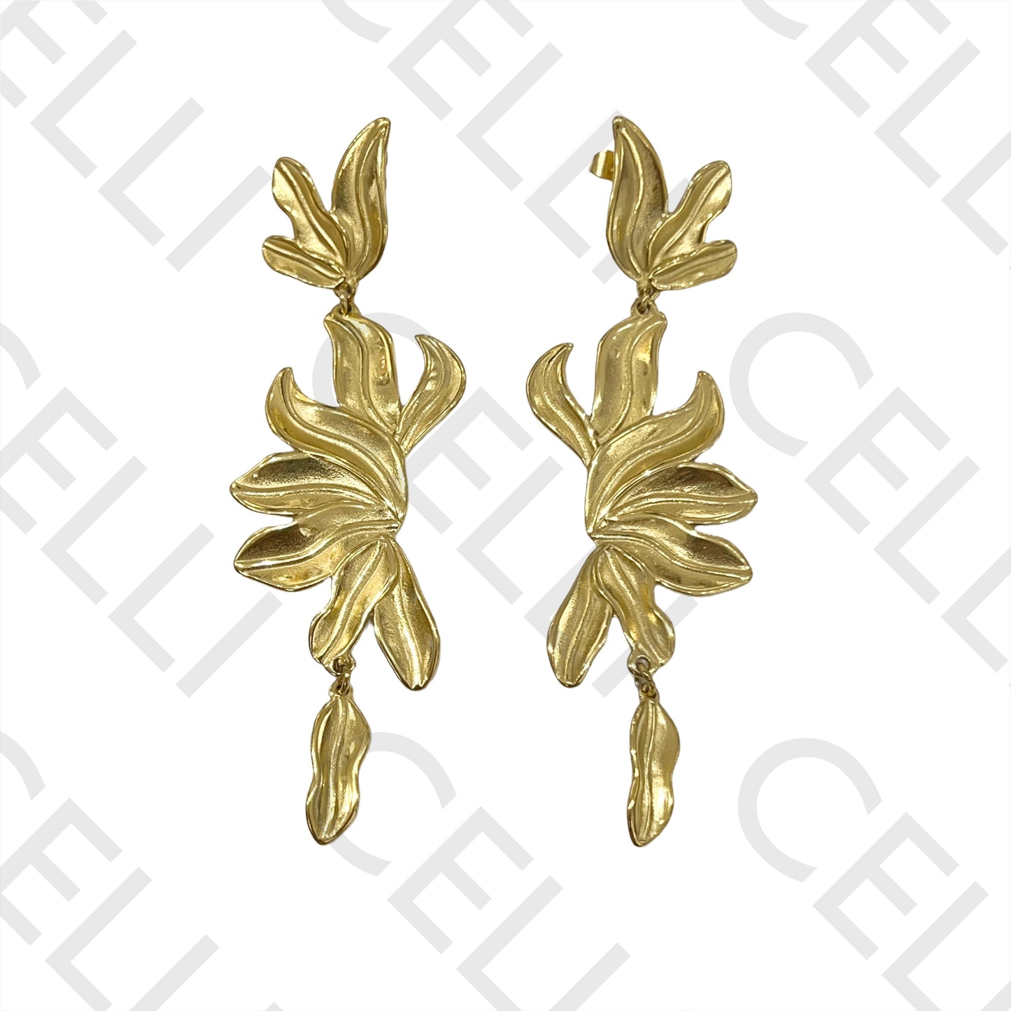 钢制耳环 - 细节花朵和叶子