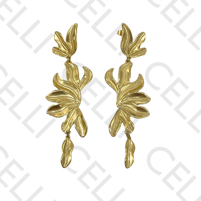 钢制耳环 - 细节花朵和叶子