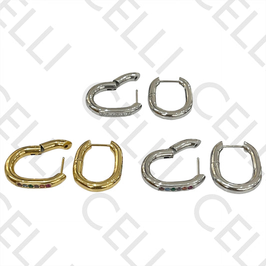 钢制椭圆形耳环 - 带闪耀装饰