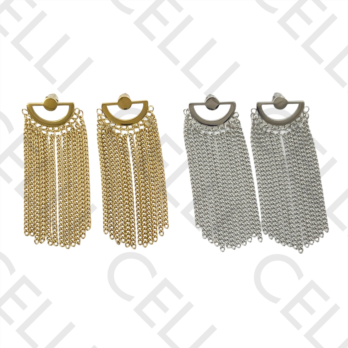 钢制耳环 - 带流苏