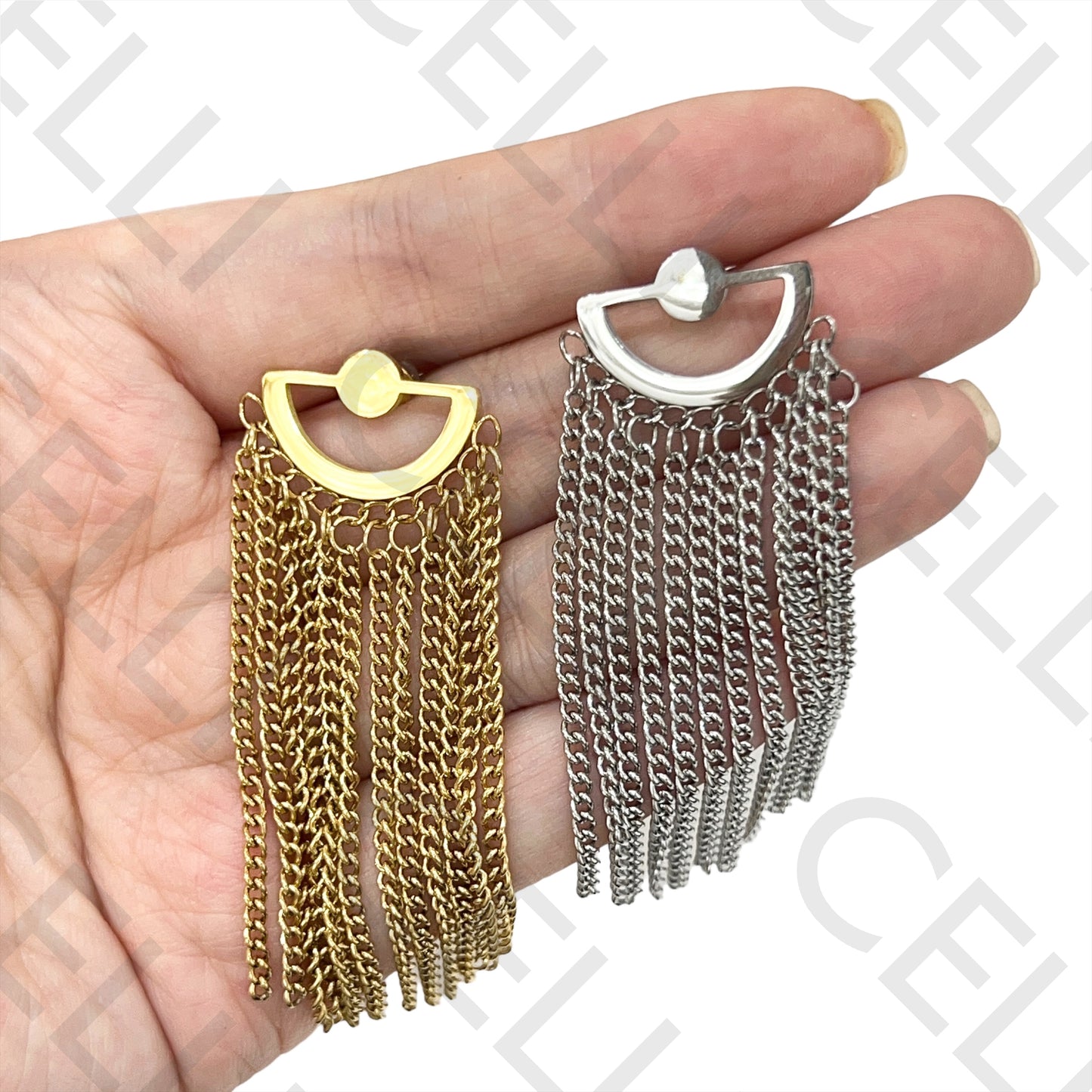 钢制耳环 - 带流苏