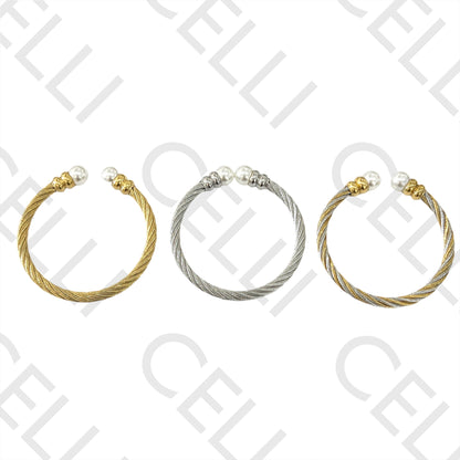 钢制手镯 - 珍珠