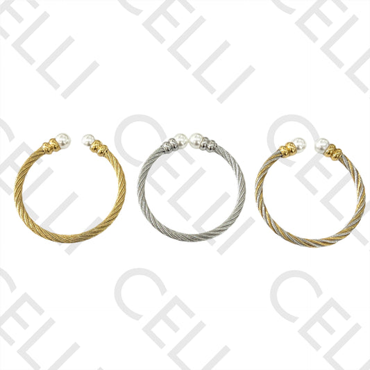 Bracelete de Aço - pérolas