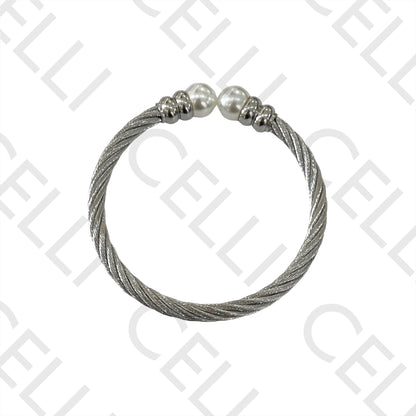 钢制手镯 - 珍珠