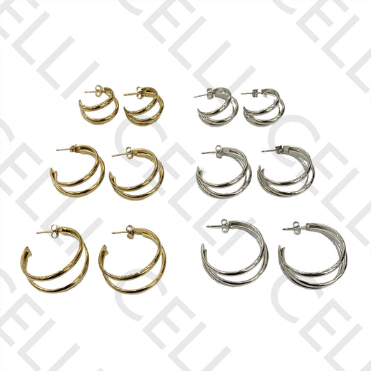 Brincos Argola de Aço - triplo achatado liso