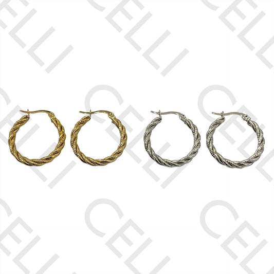 Twisted Detailed Steel Hoop Earrings
