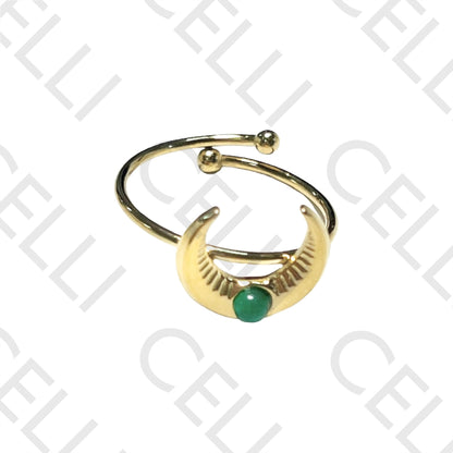 Steel Ring - Moon with Natural Stone