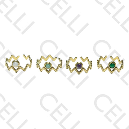 Steel Ring - zig-zag with natural stone